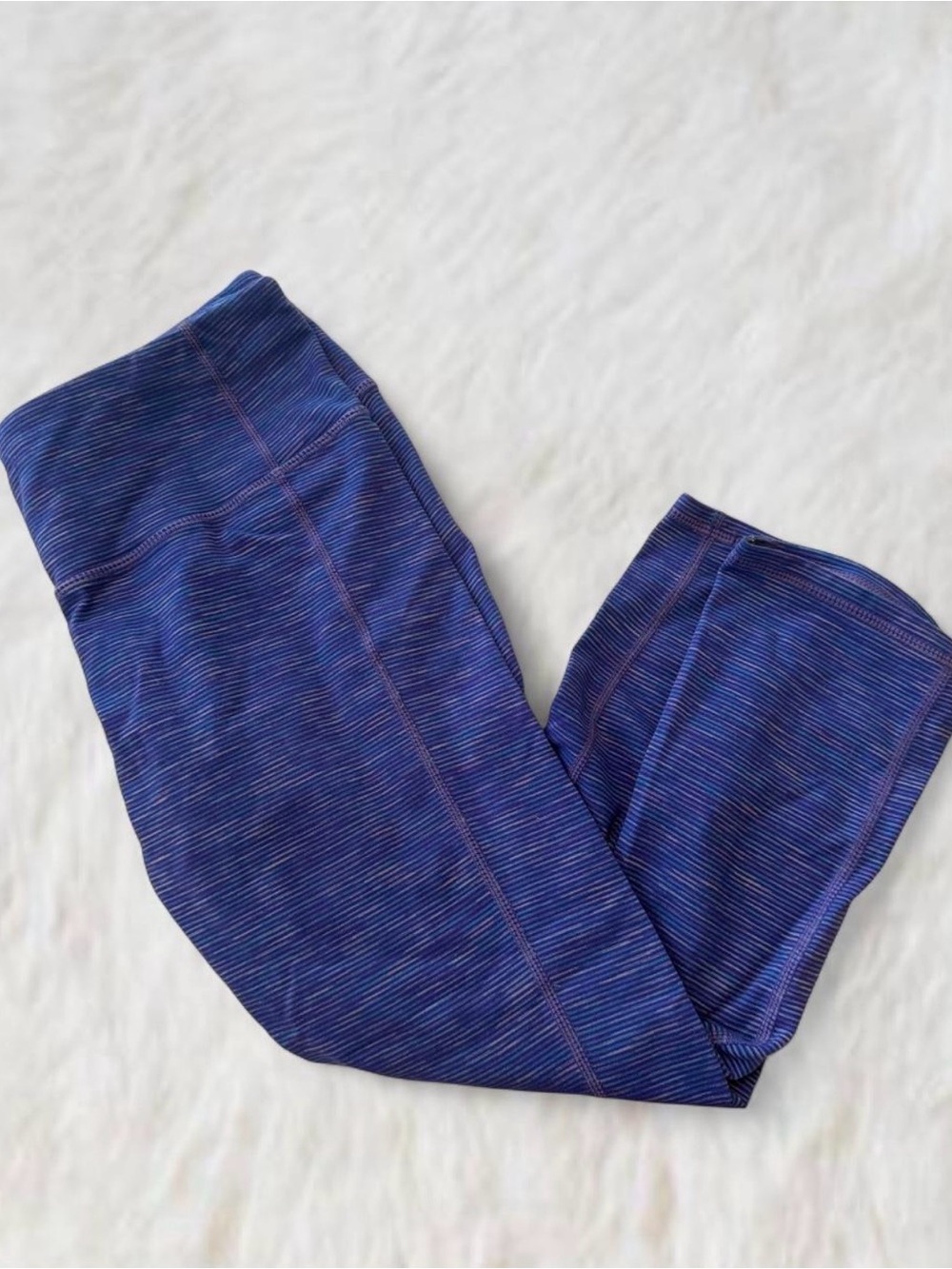 Athleta Blue and Purple Striped Cropped Leggings